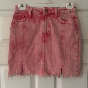 Zara’s Basic Acid‎ Wash Pink Denim Frayed Mini Skirt Beach Summer Size XS.